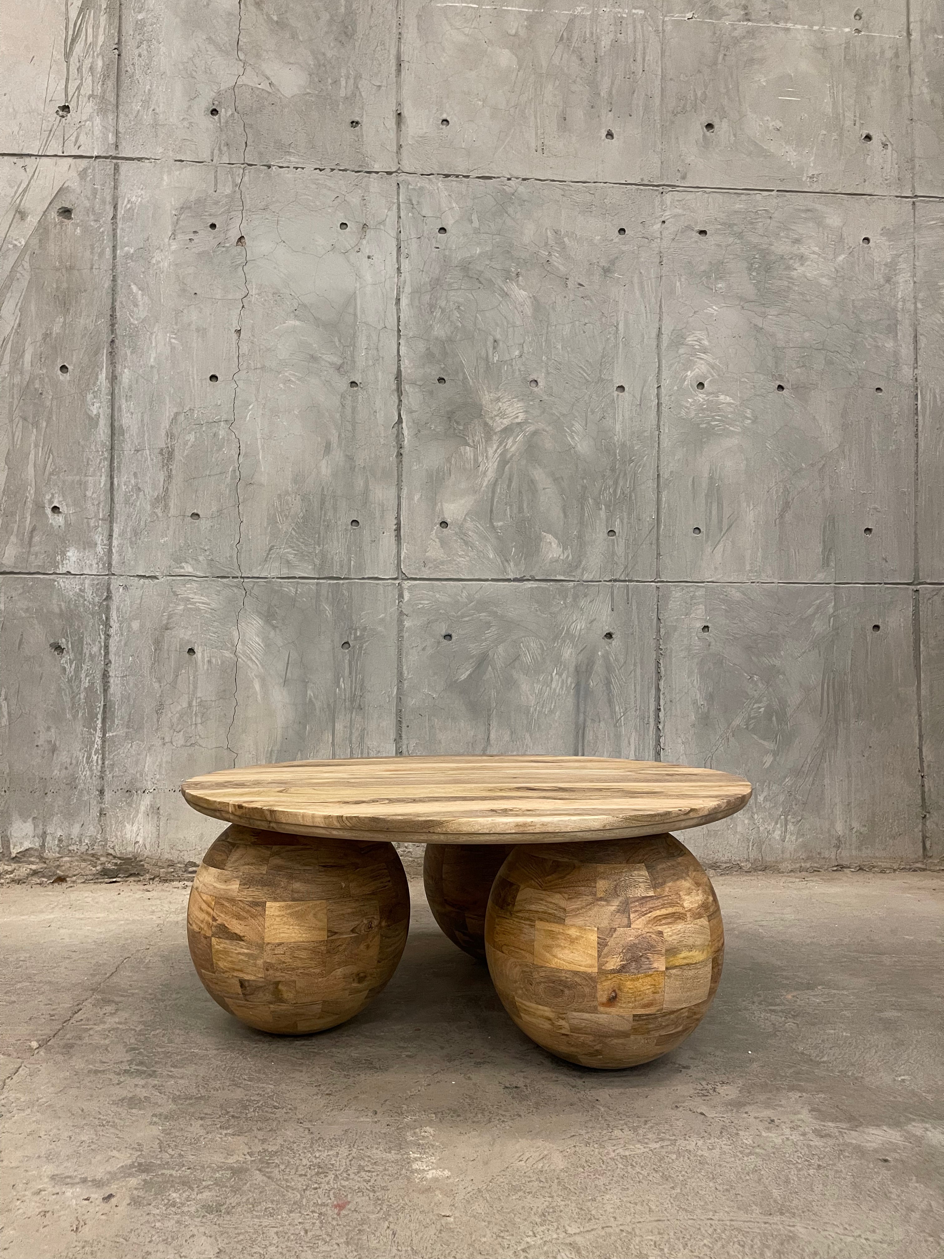 Sphere base wooden coffee table