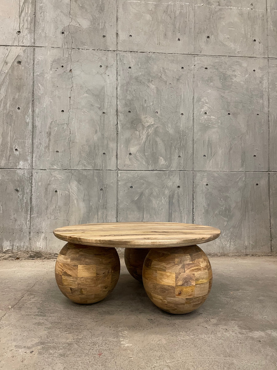 Sphere base wooden coffee table