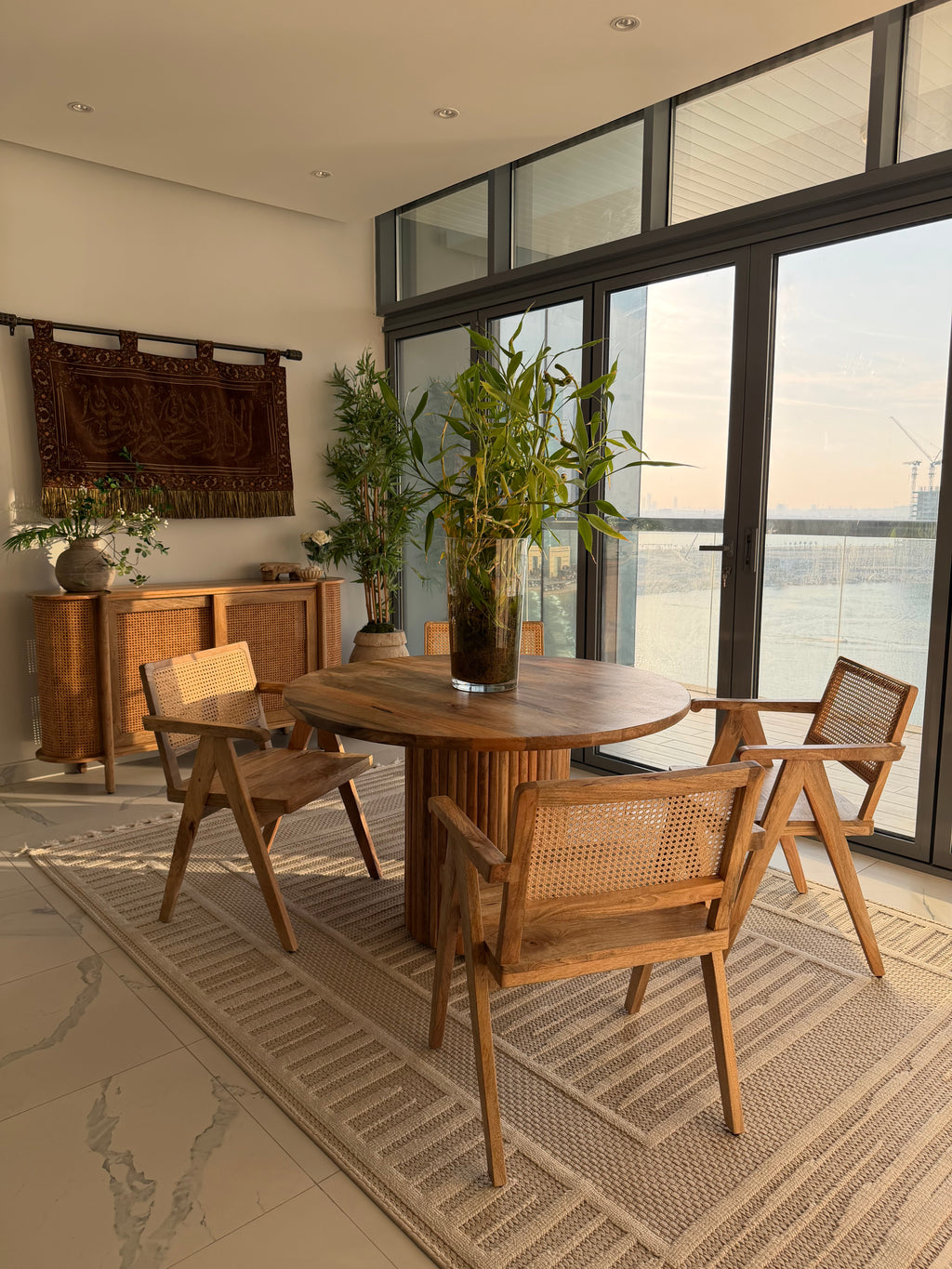 Mango wood fluted base dining table