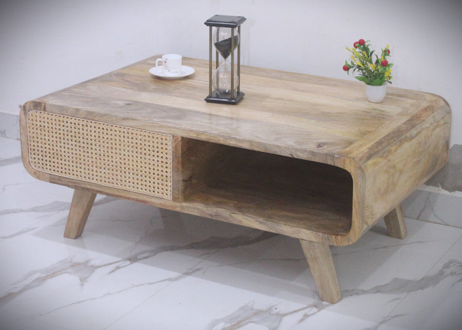 Round edge rattan coffee table