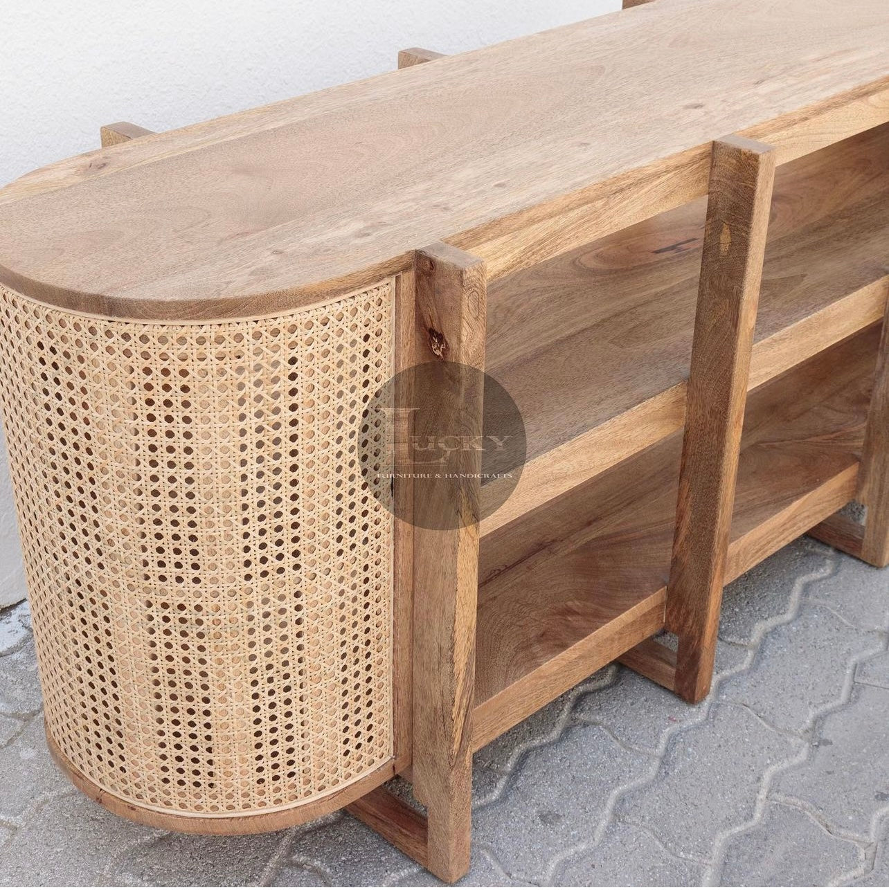 Rattan round edge tv stand