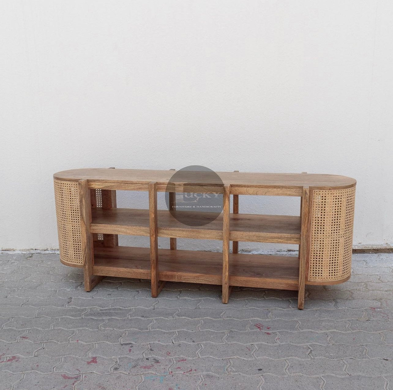 Rattan round edge tv stand
