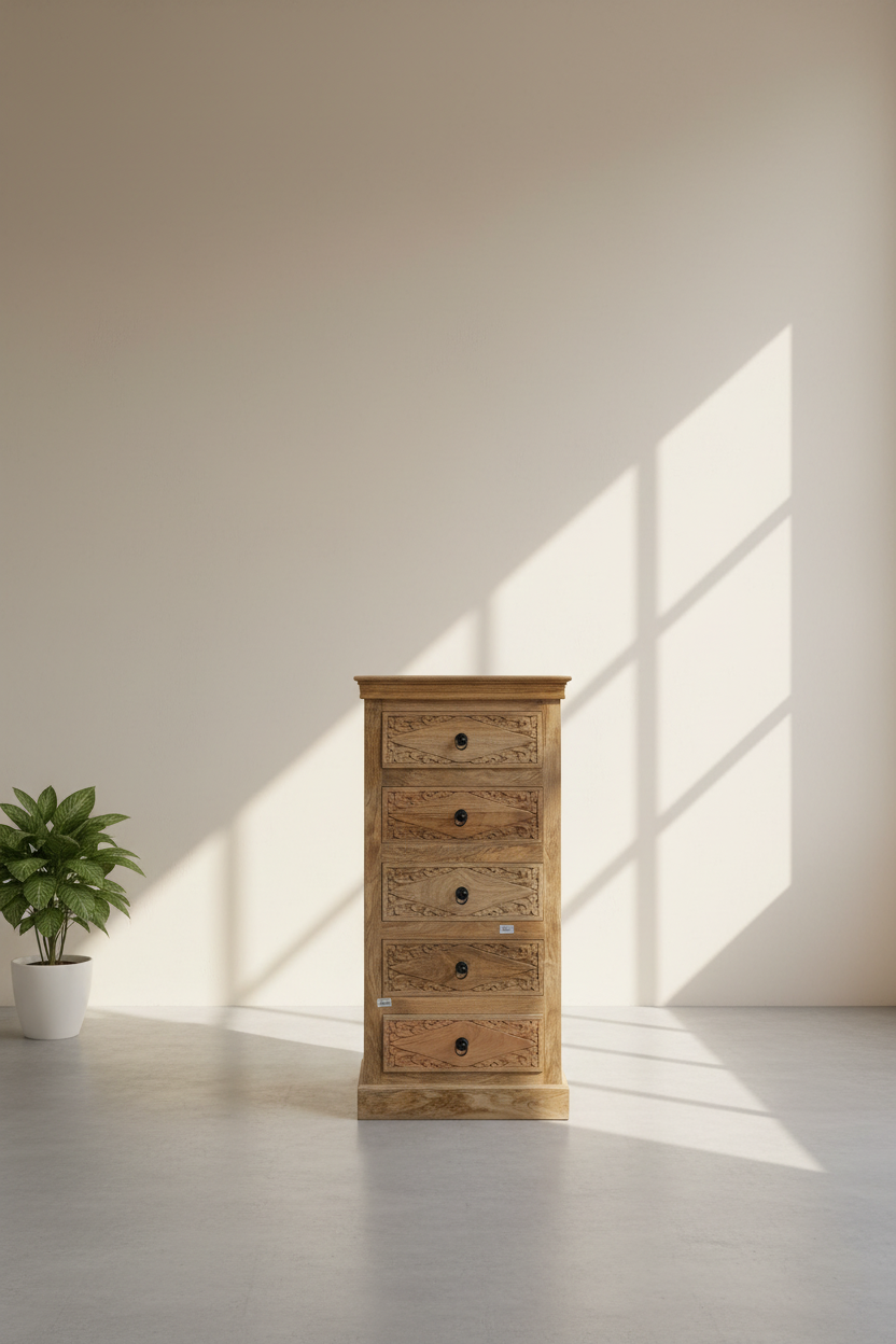 Carved narrow drawchest
