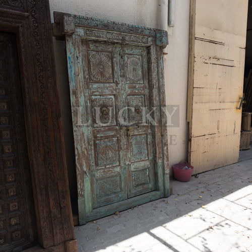 Blue carved vintage door