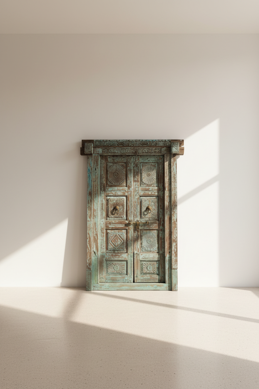 Blue carved vintage door