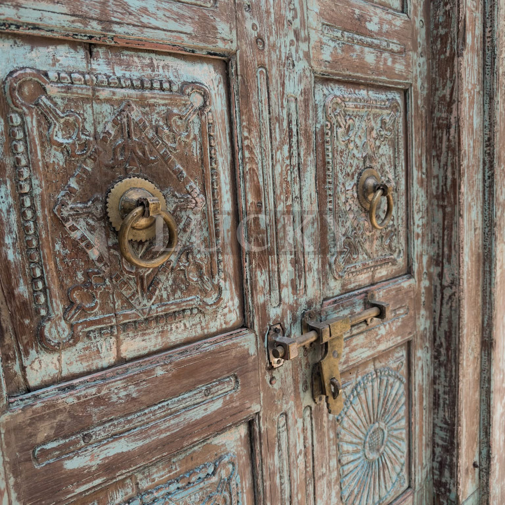 Blue carved vintage door