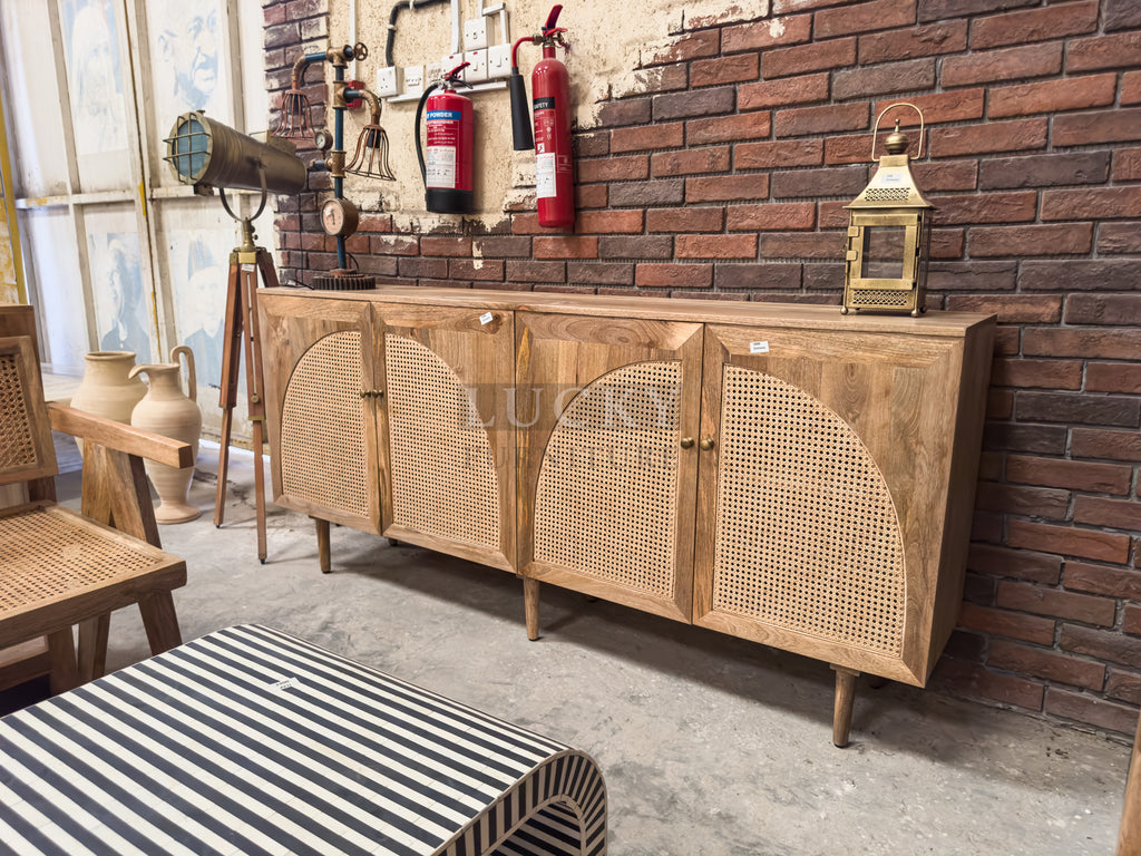 Rattan and mango wood sideboard