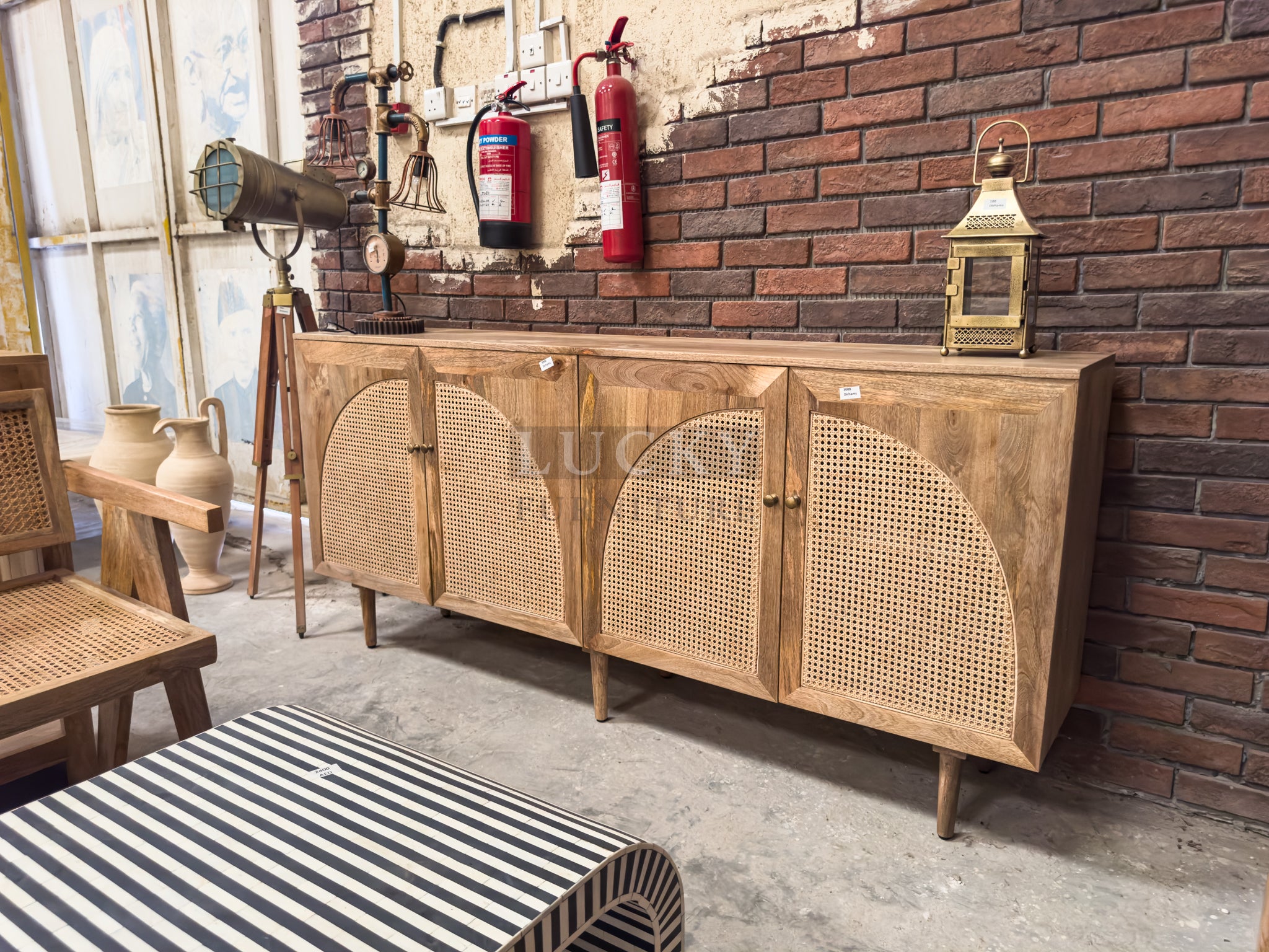 Rattan and mango wood sideboard