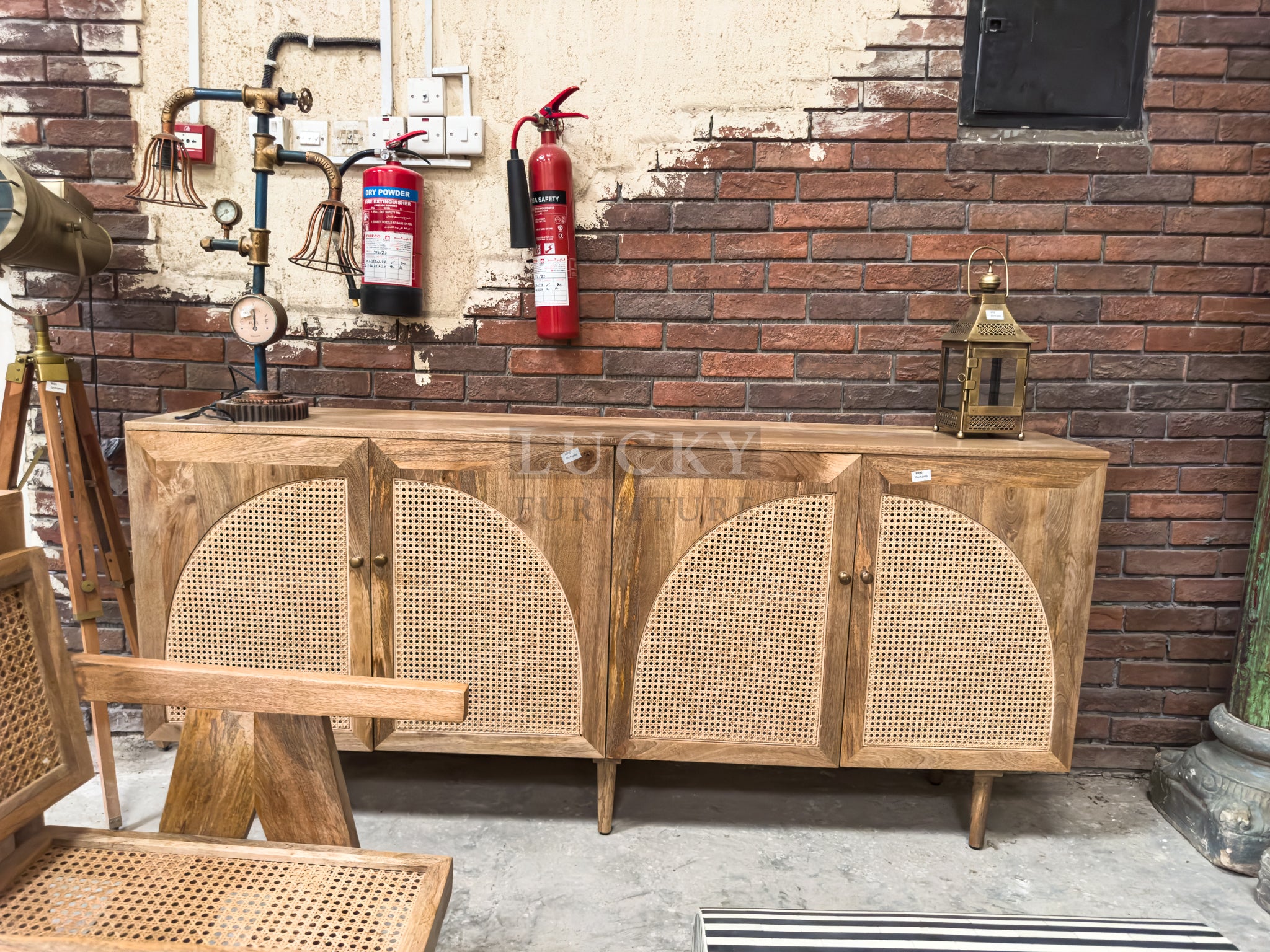 Rattan and mango wood sideboard
