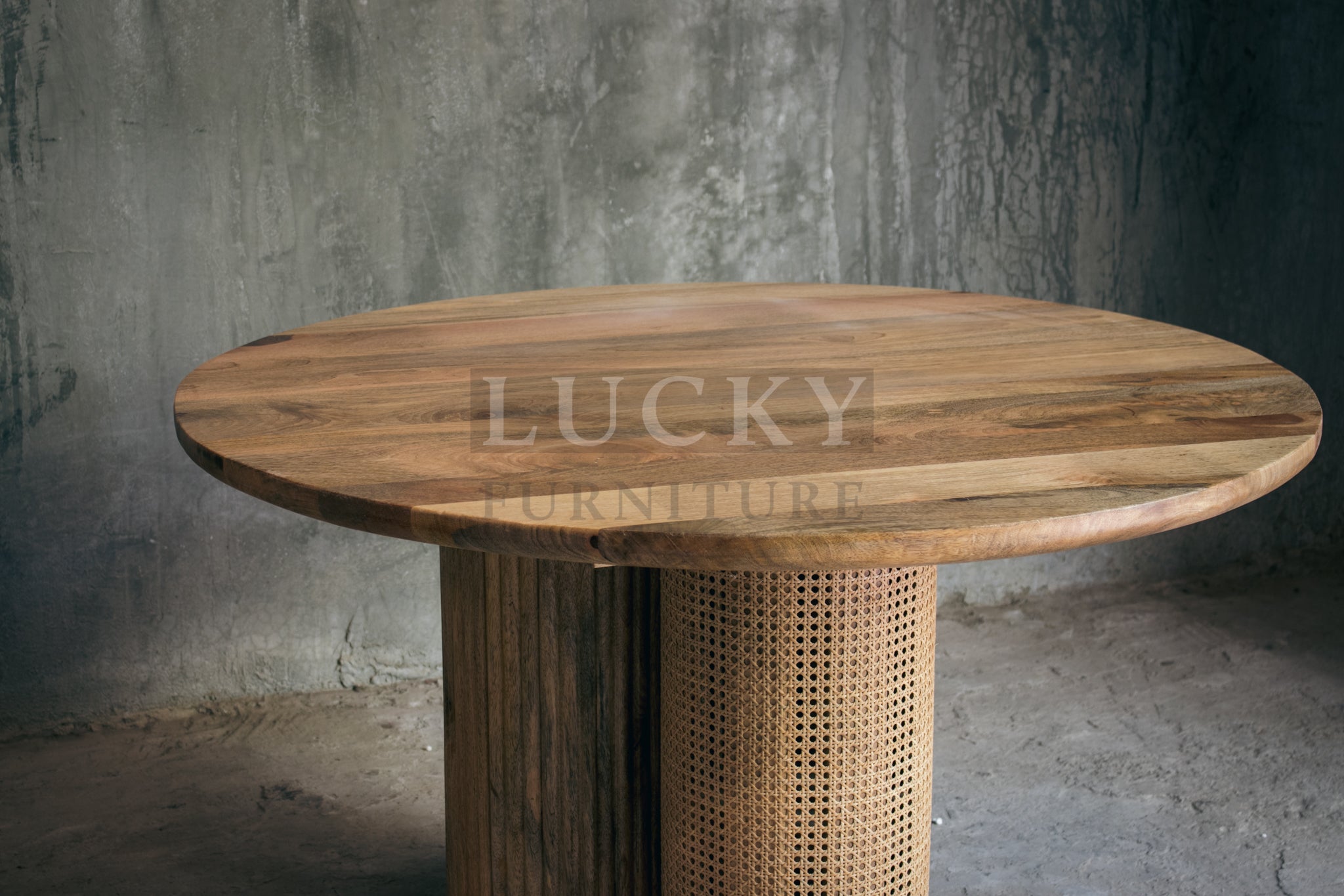 Rattan and Mango Wood Round Dining Table