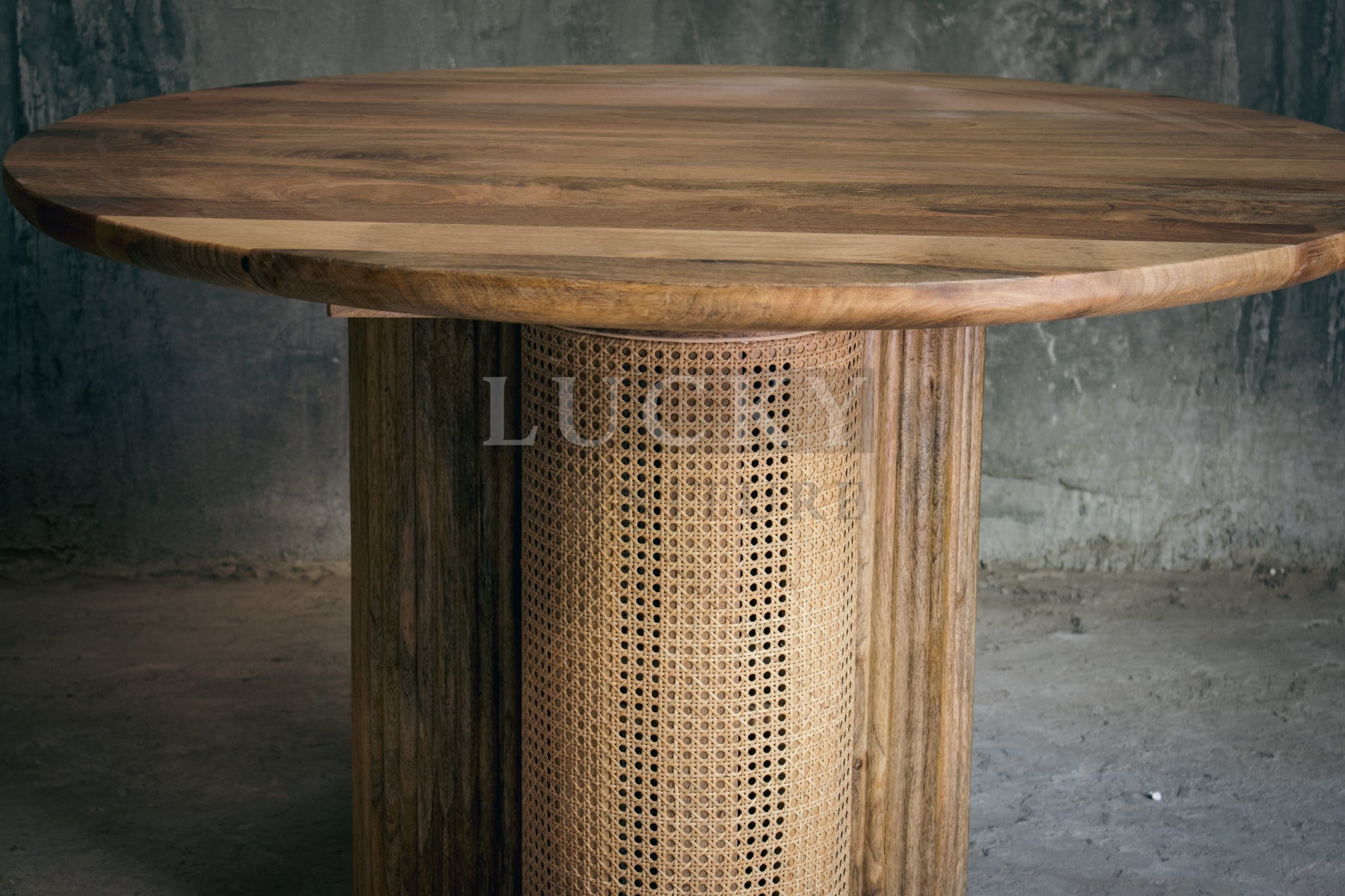Rattan and Mango Wood Round Dining Table