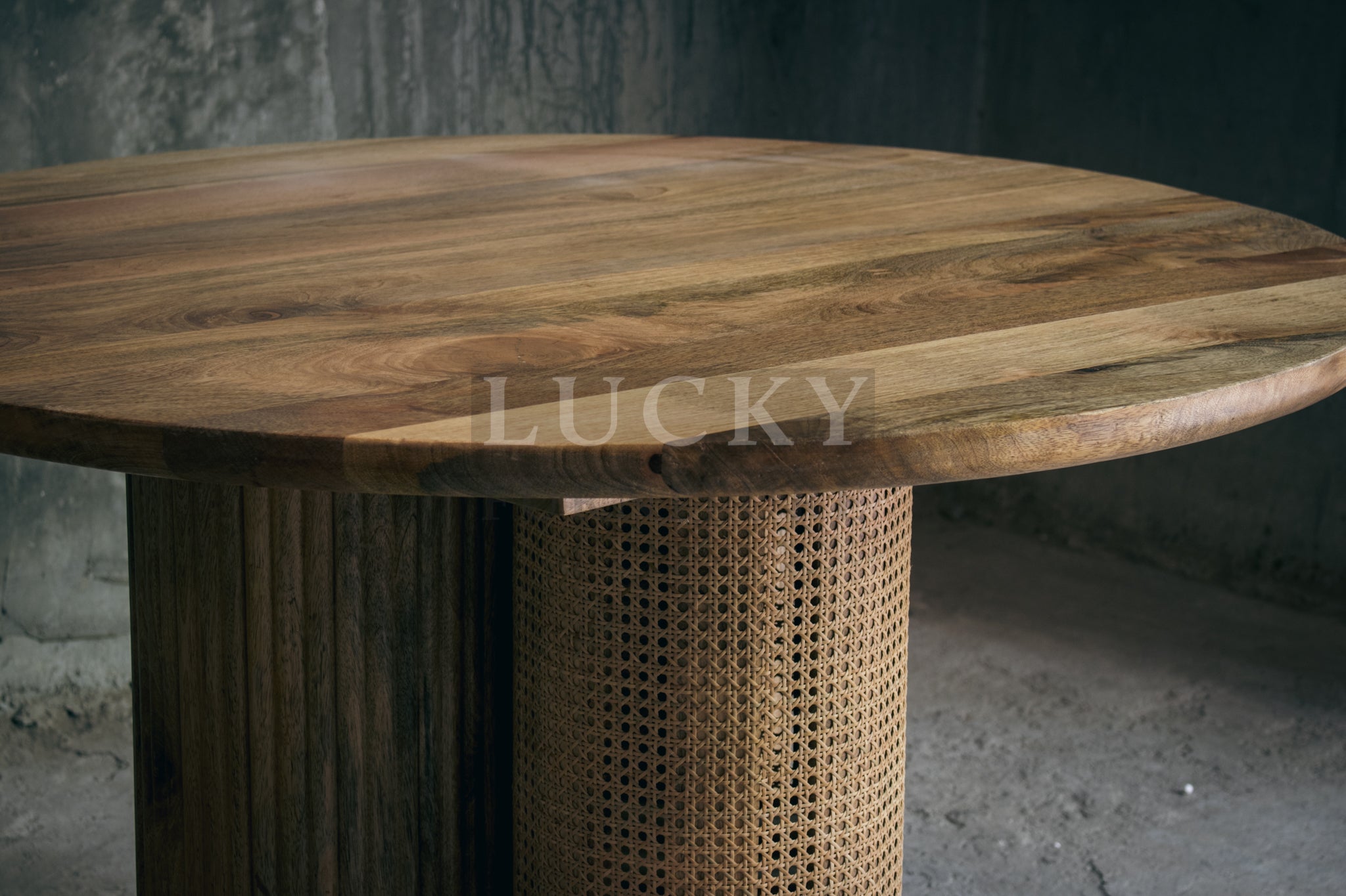 Rattan and Mango Wood Round Dining Table
