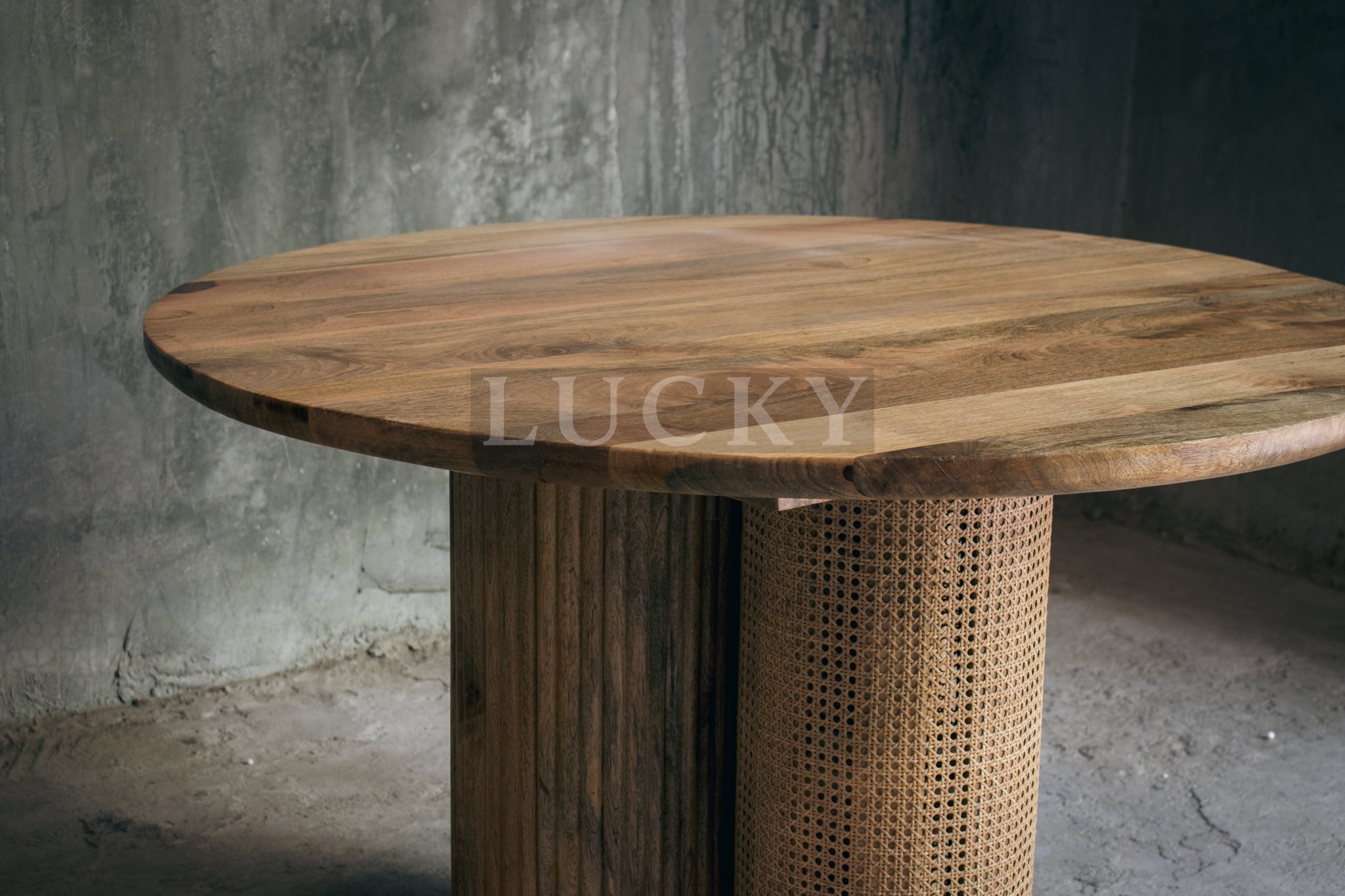 Rattan and Mango Wood Round Dining Table