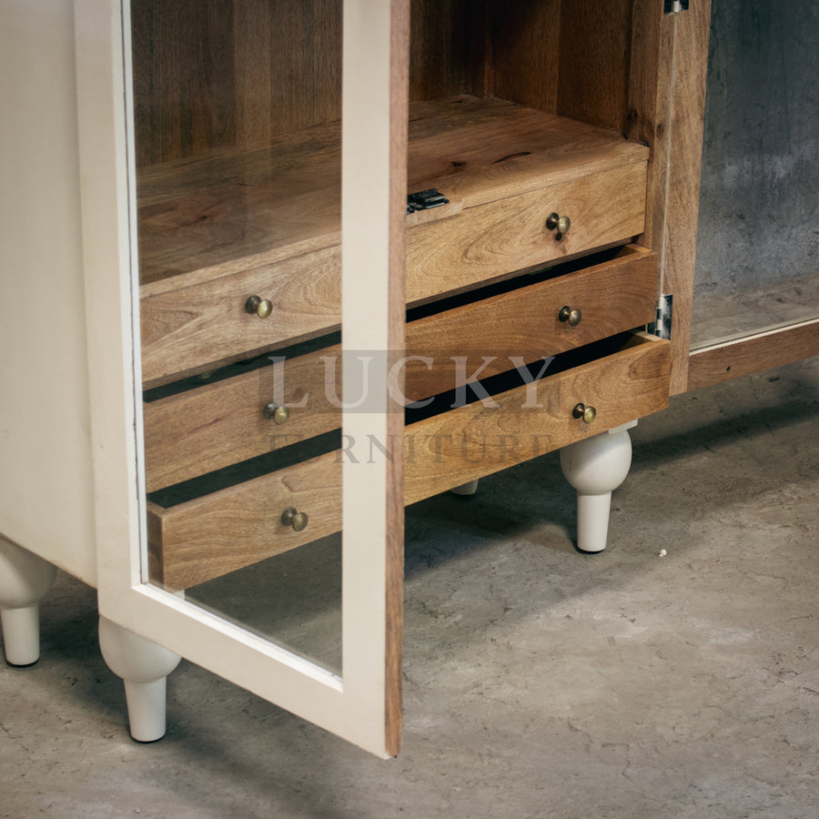 Mango wood white arch glass cabinet