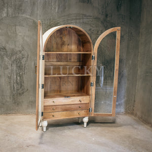 Mango wood white arch glass cabinet
