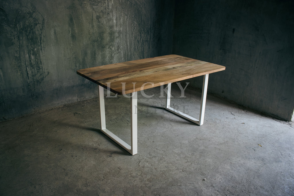 Round Edge Mango Wood Table U White Legs