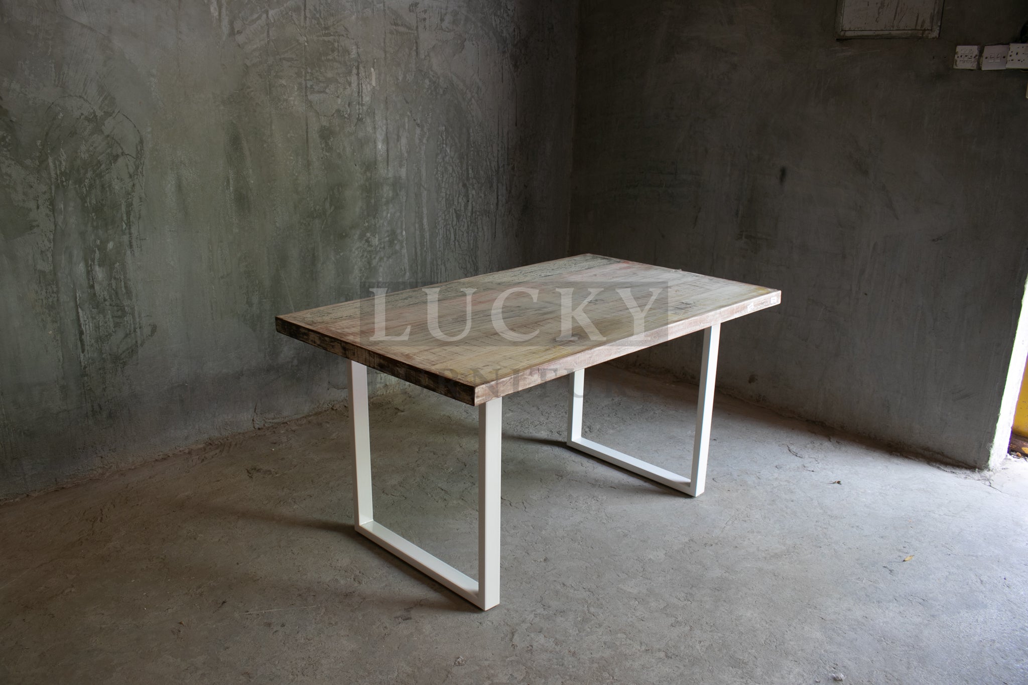 Recycle hardwood dining table U White Legs