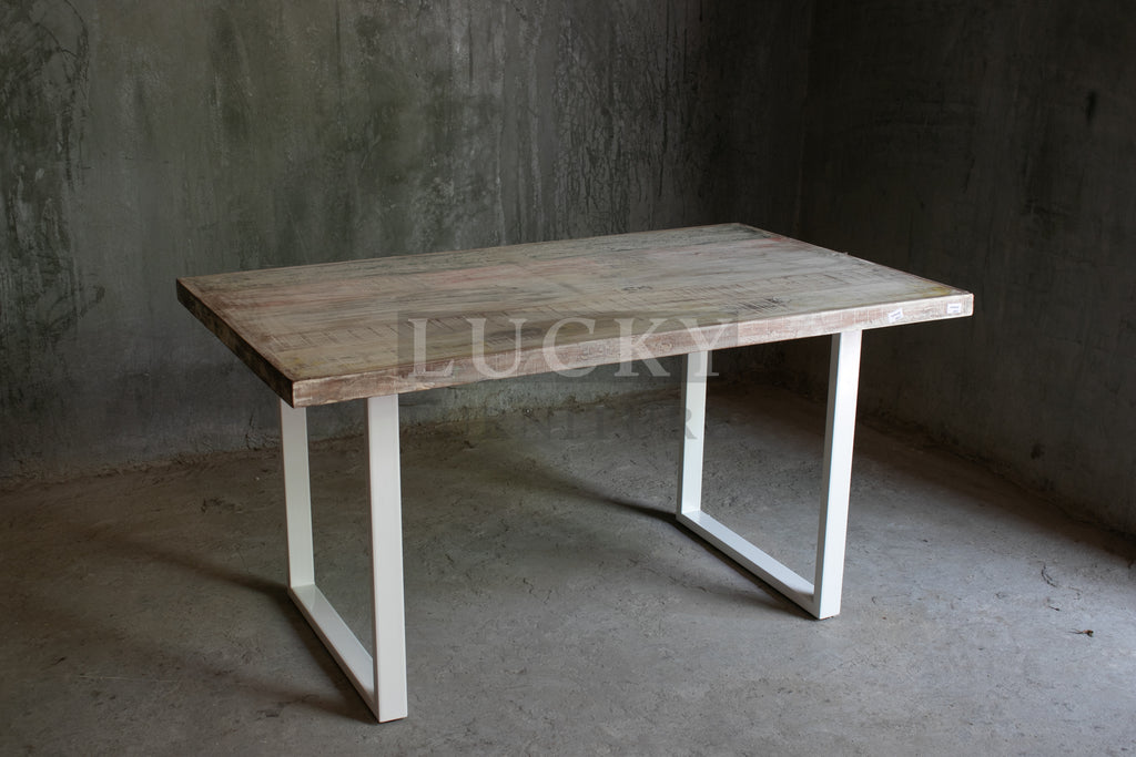 Recycle hardwood dining table U White Legs