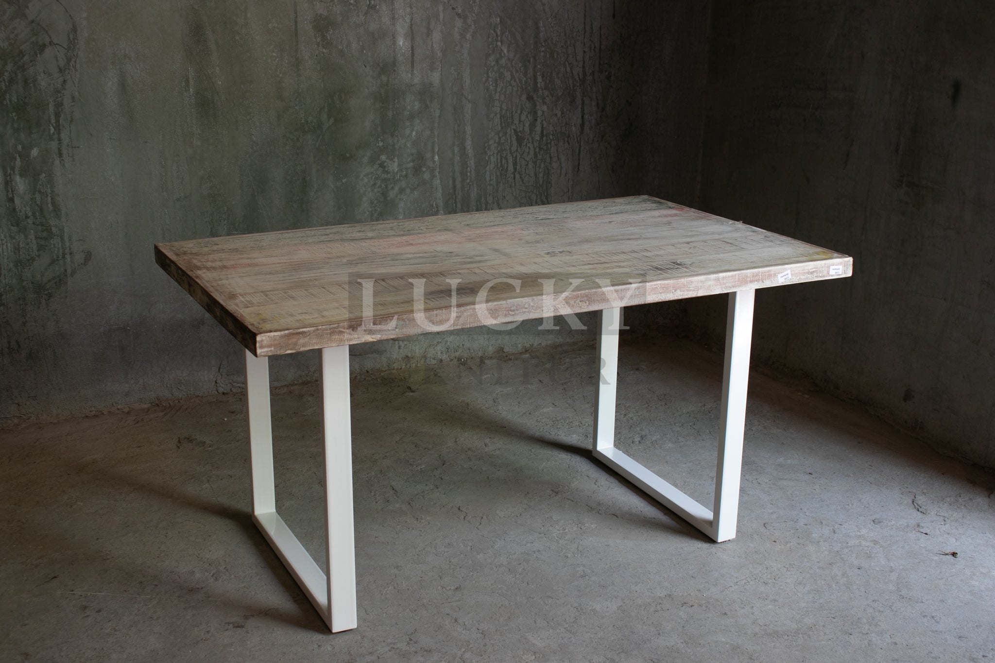 Recycle hardwood dining table U White Legs