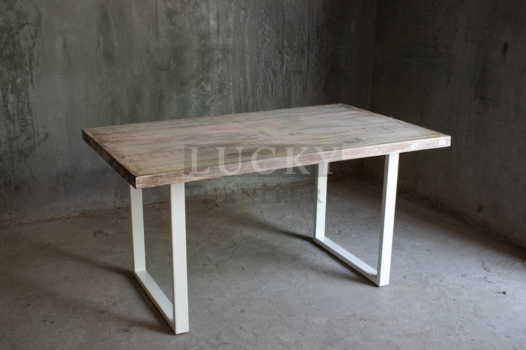 Recycle hardwood dining table U White Legs