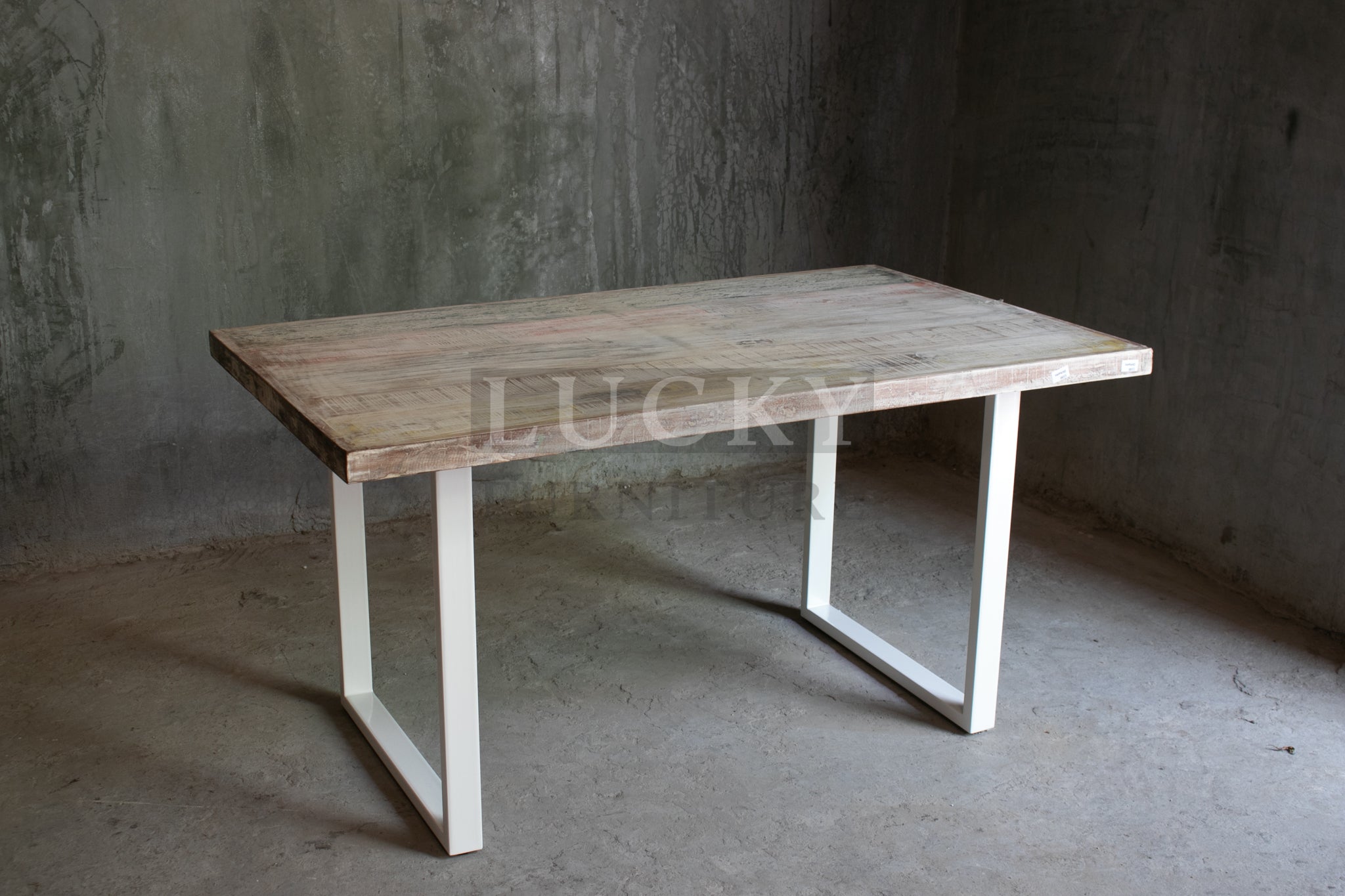 Recycle hardwood dining table U White Legs