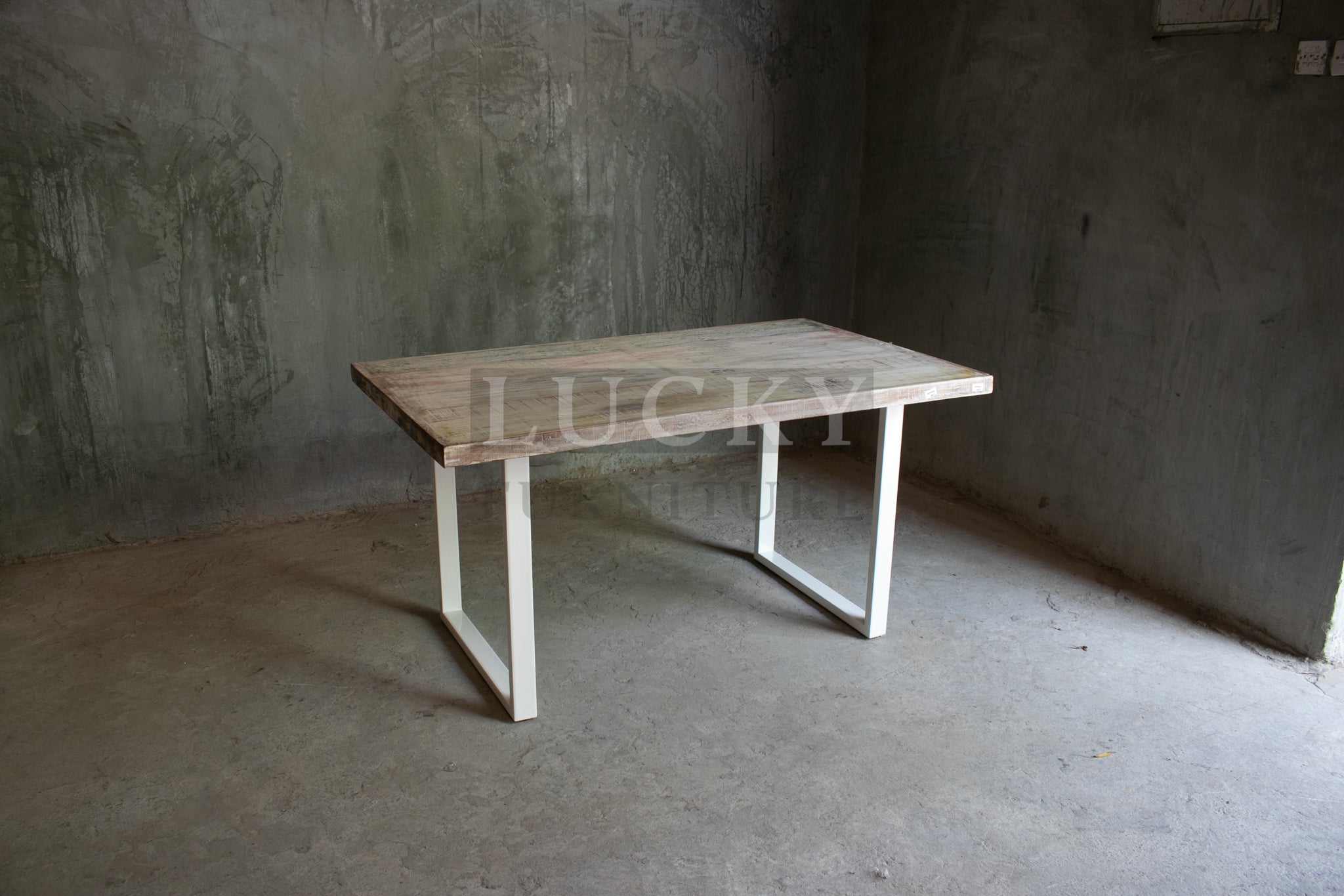 Recycle hardwood dining table U White Legs