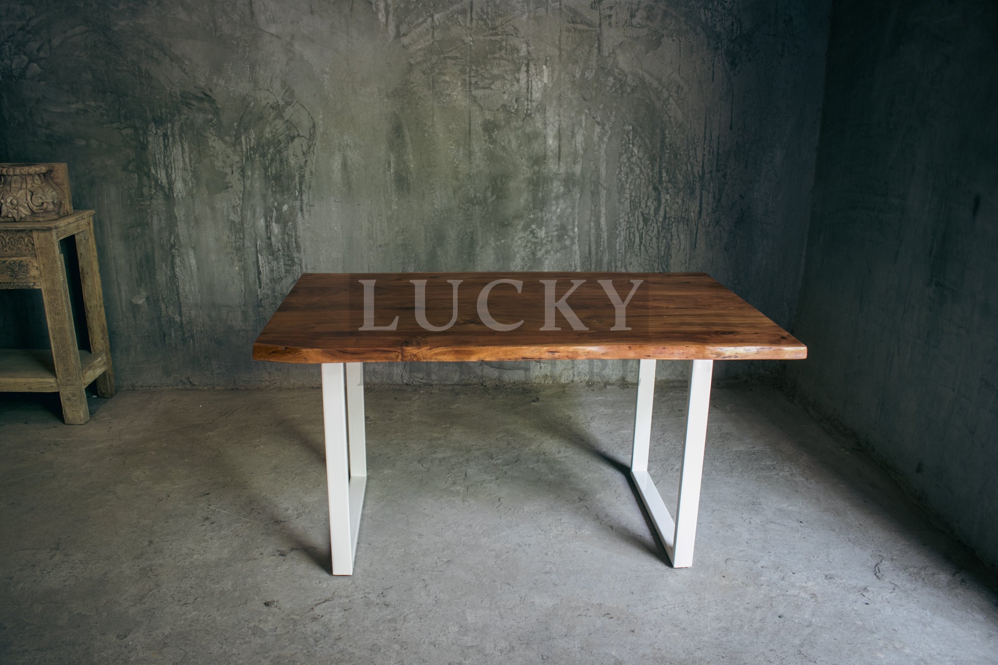 Live Edge Acacia Wood Table with White Metal Legs