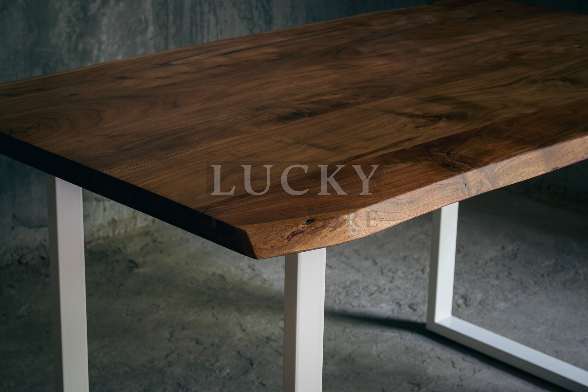 Live Edge Acacia Wood Table with White Metal Legs