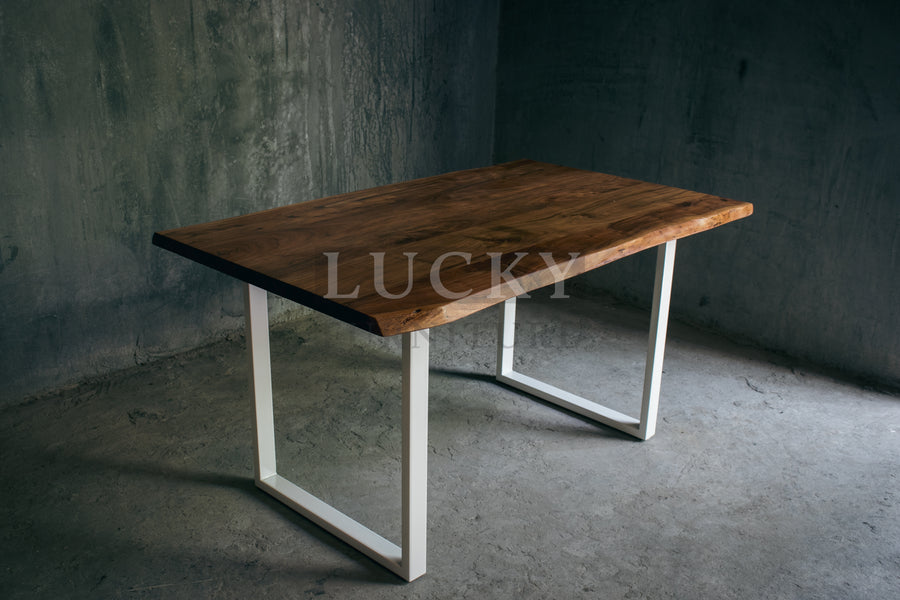 Live Edge Acacia Wood Table with White Metal Legs