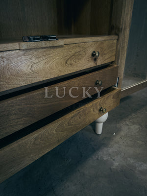 Mango wood white arch glass cabinet