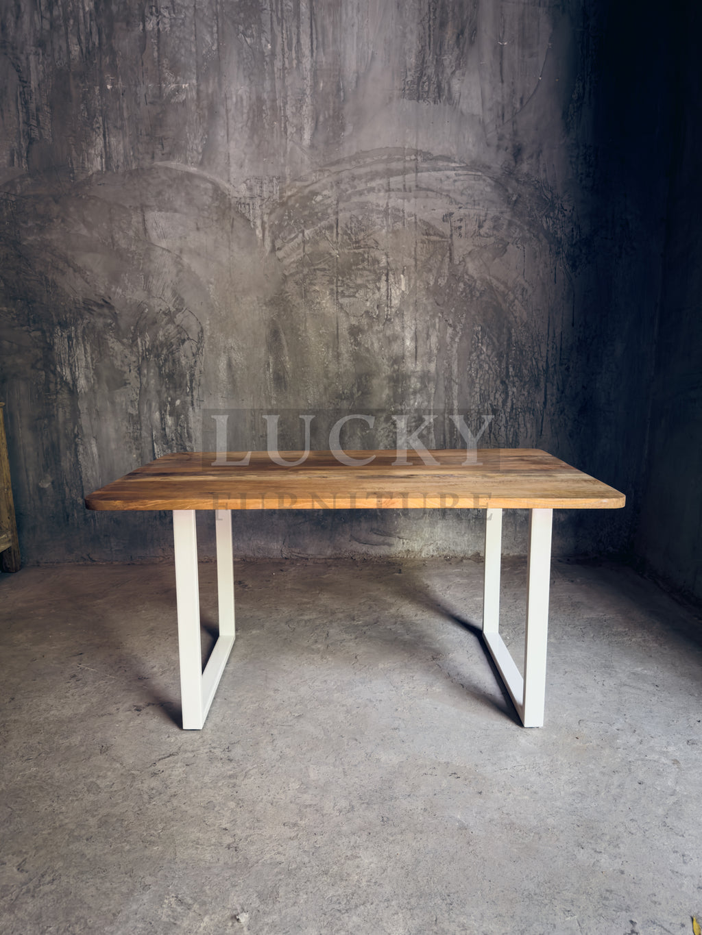 Round Edge Mango Wood Table U White Legs