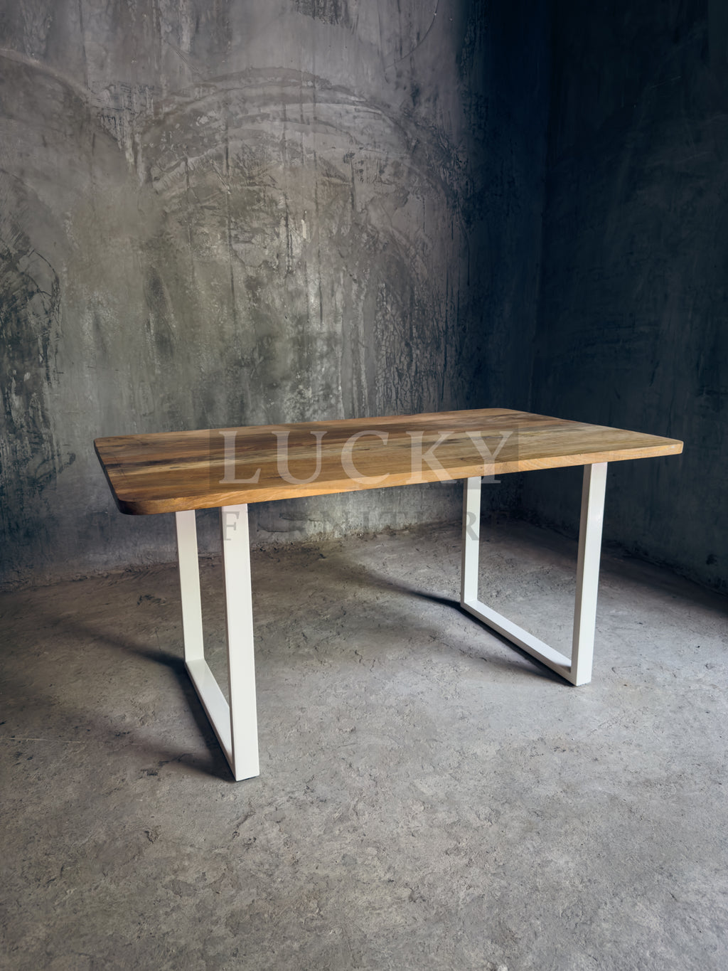 Round Edge Mango Wood Table U White Legs
