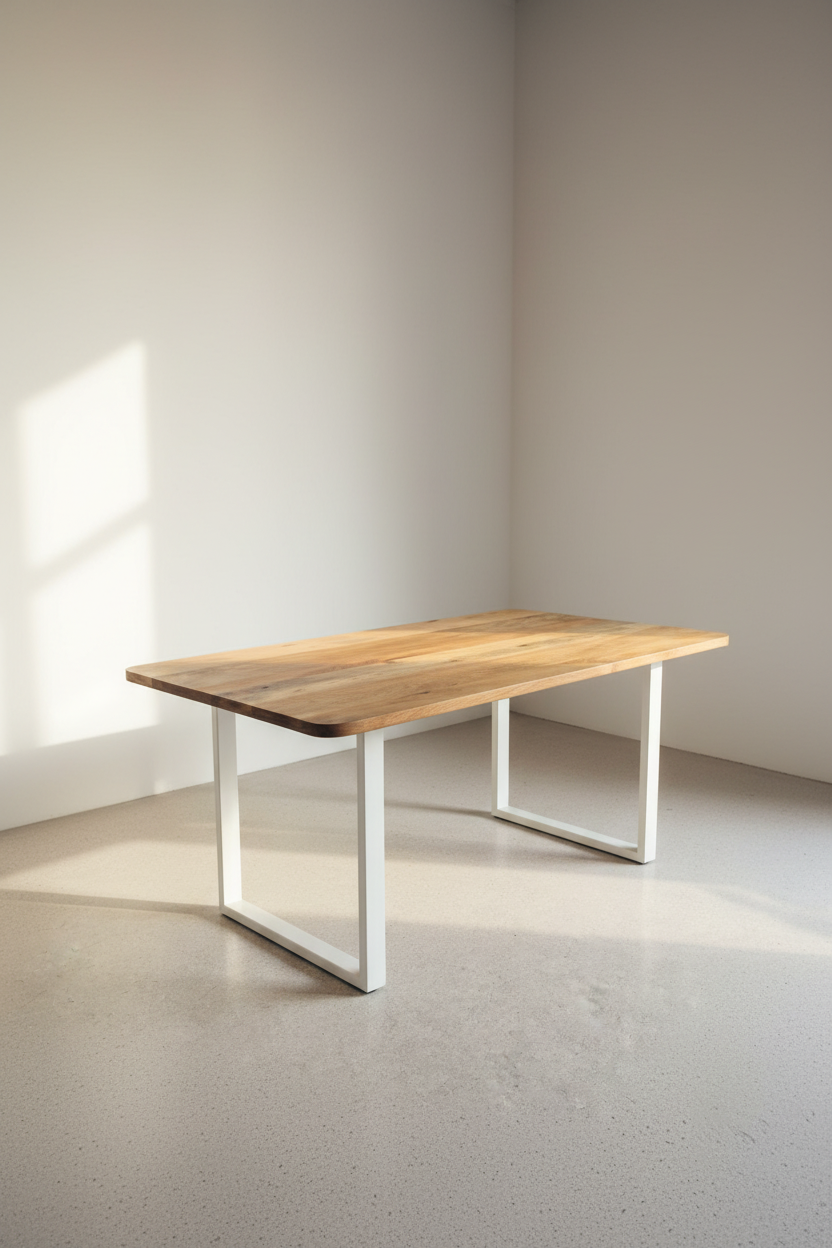 Round Edge Mango Wood Table U White Legs