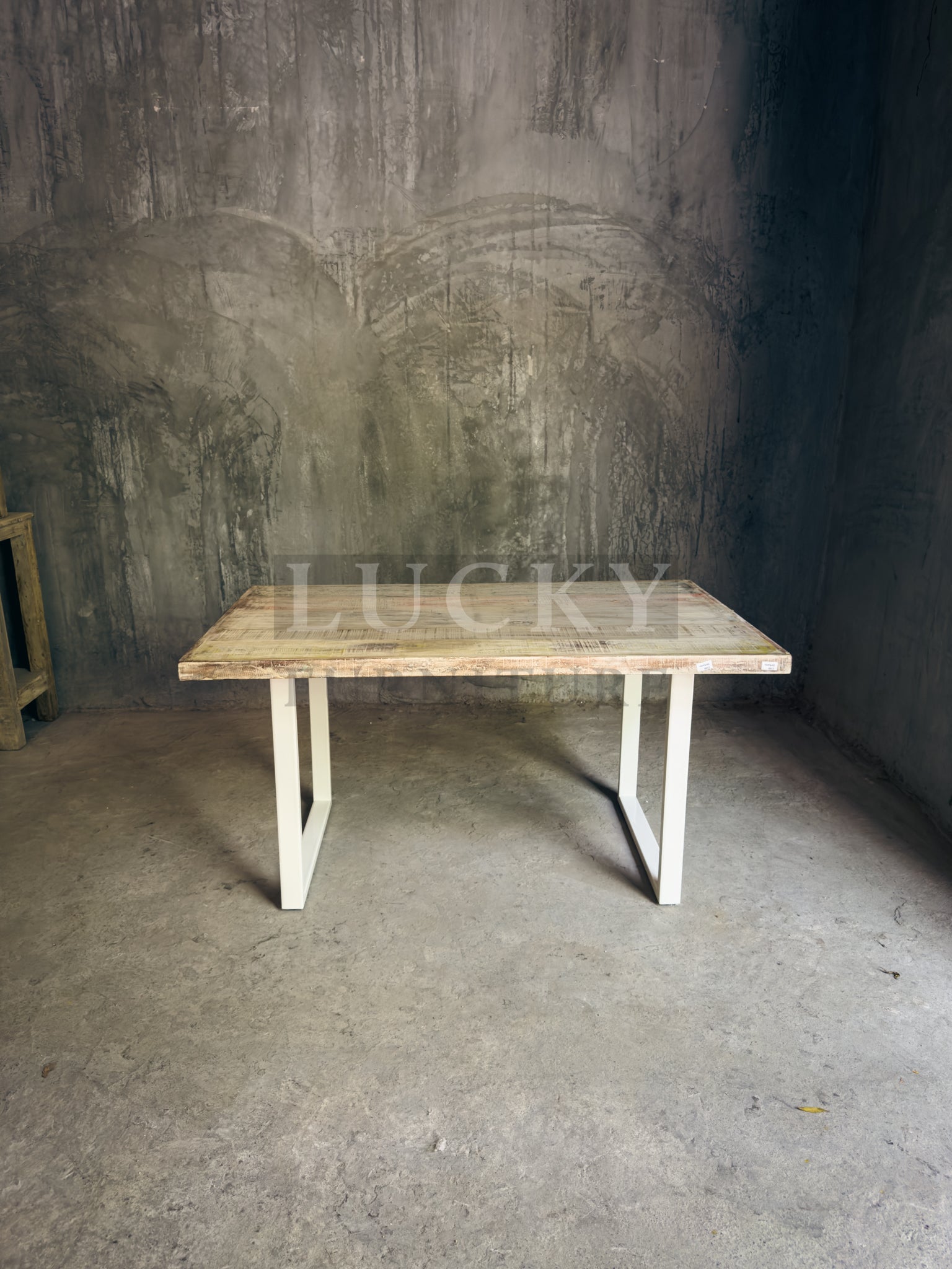 Recycle hardwood dining table U White Legs