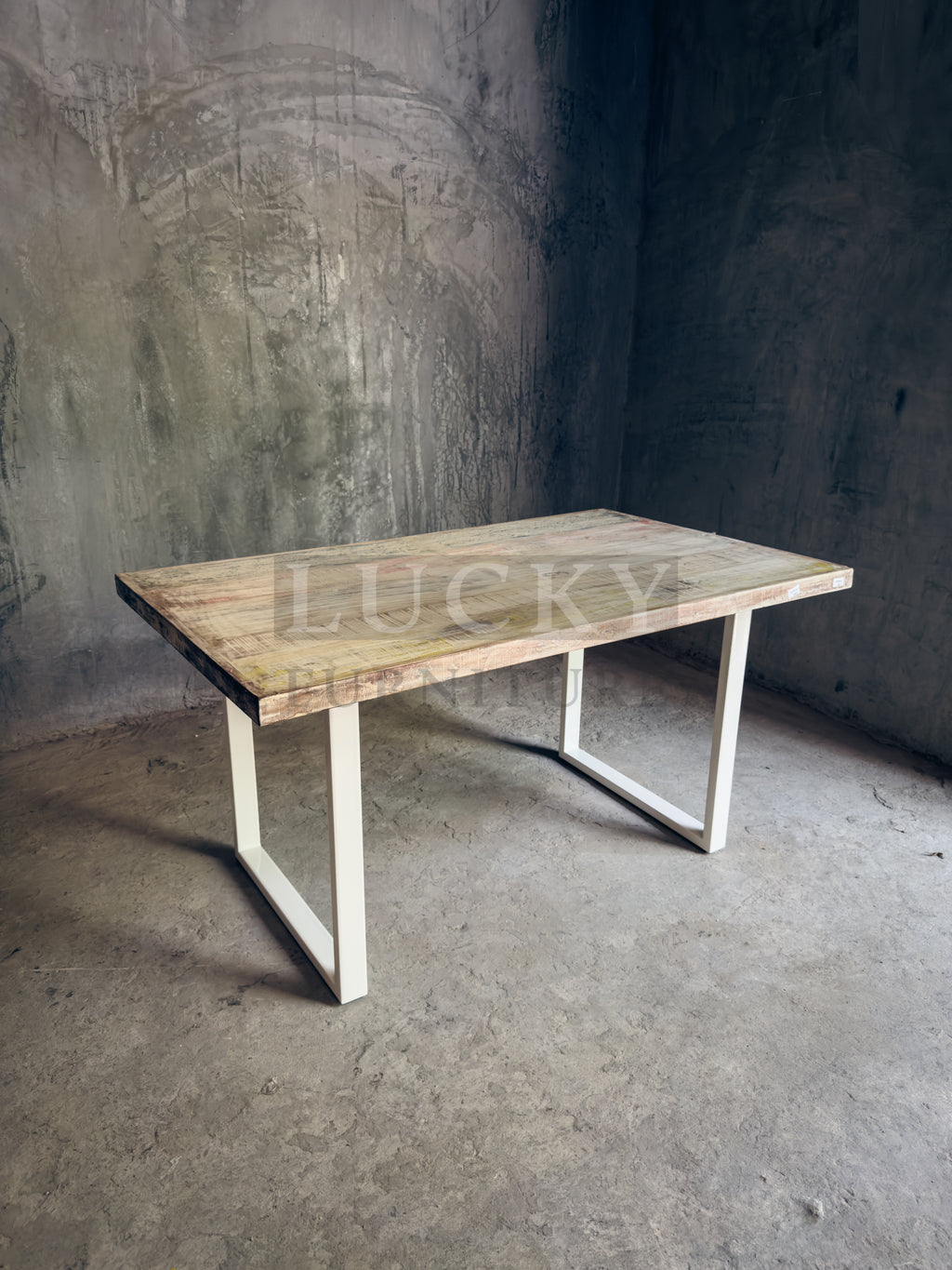 Recycle hardwood dining table U White Legs