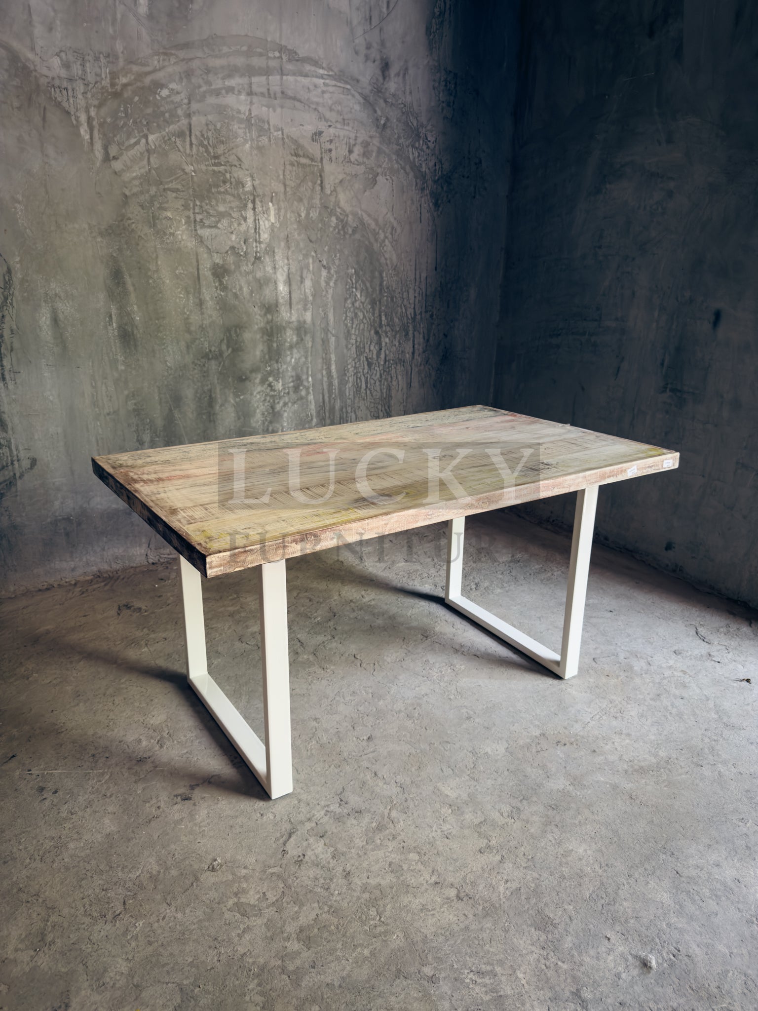 Recycle hardwood dining table U White Legs