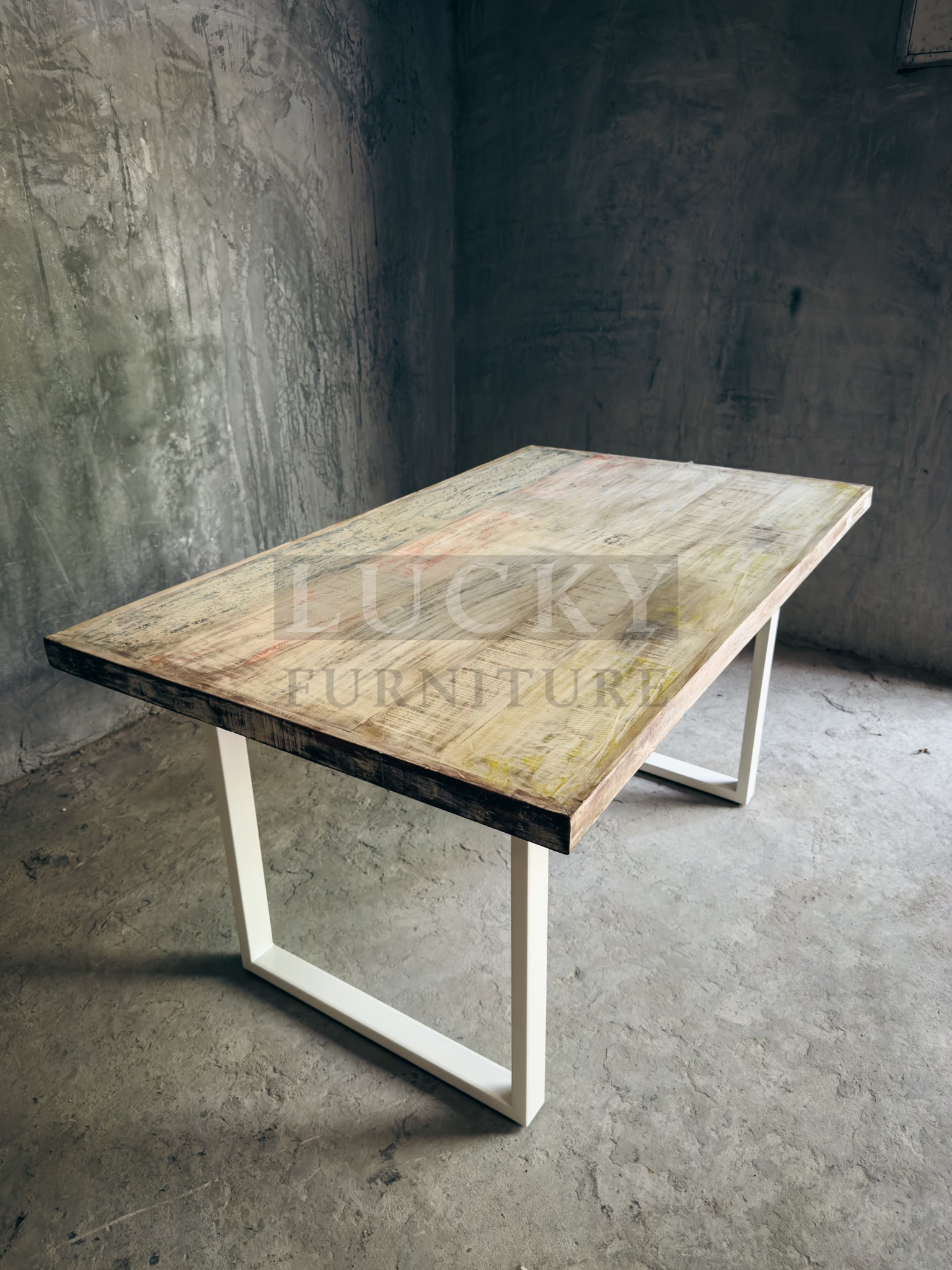 Recycle hardwood dining table U White Legs