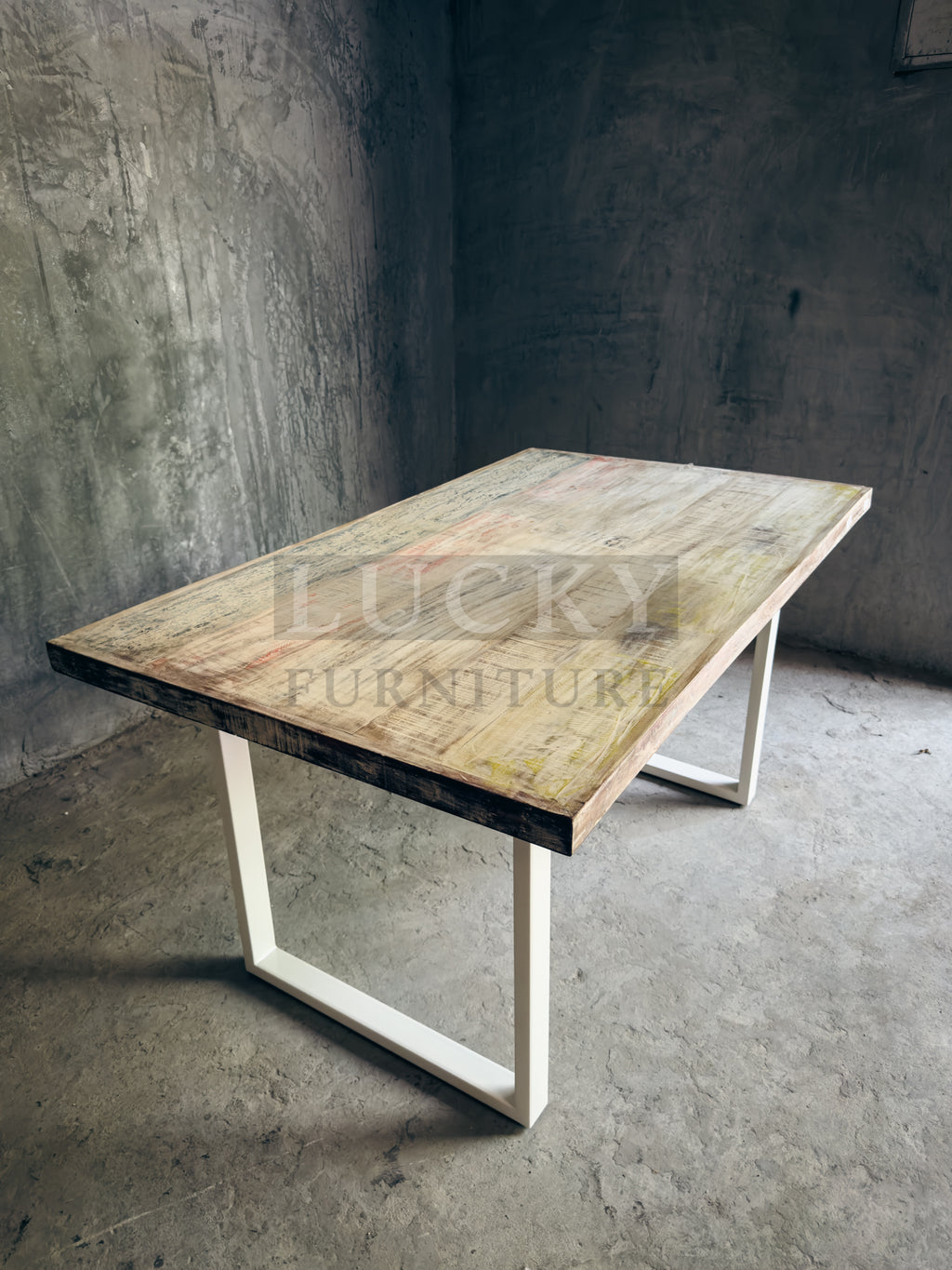Recycle hardwood dining table U White Legs