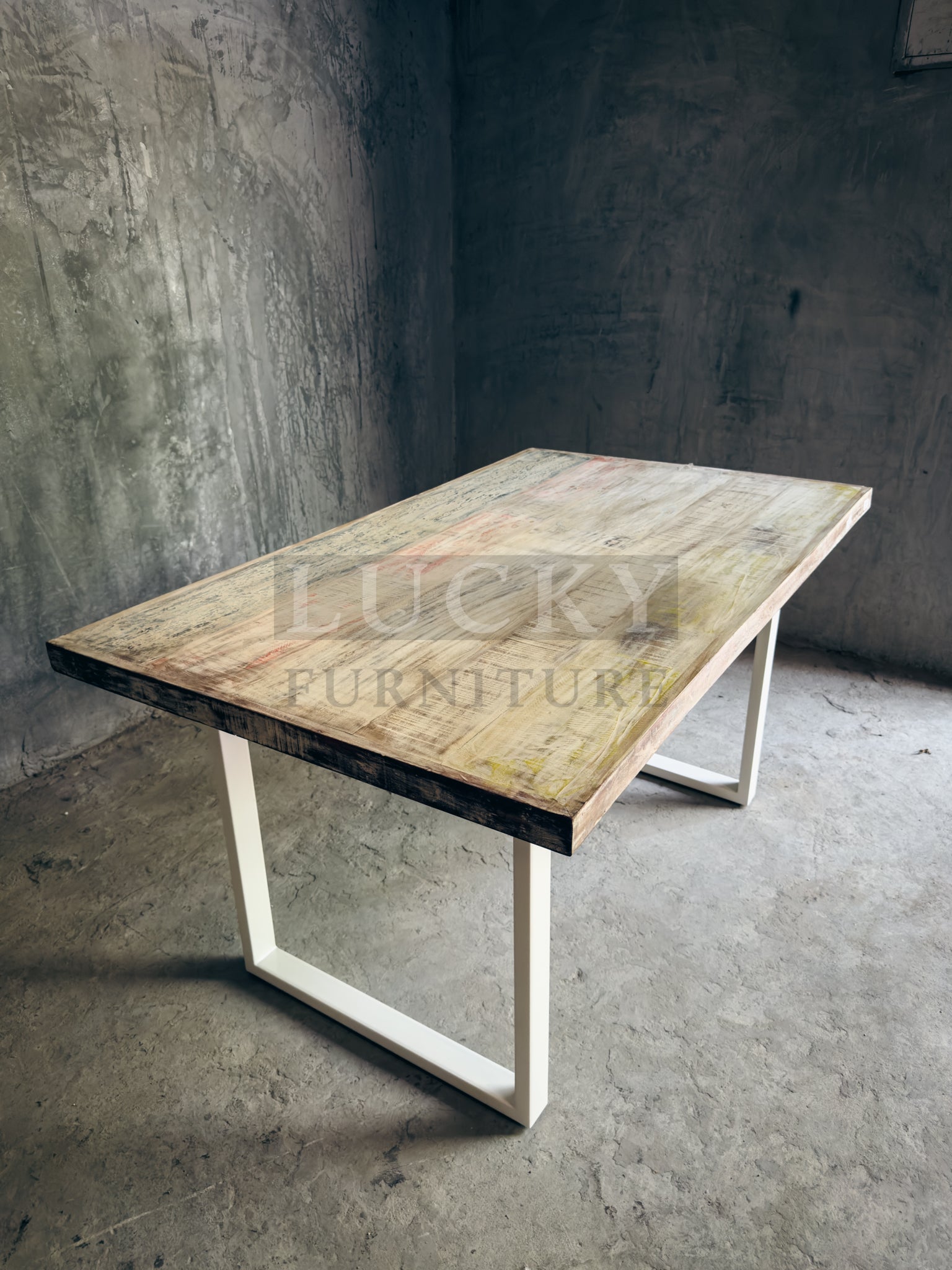 Recycle hardwood dining table U White Legs