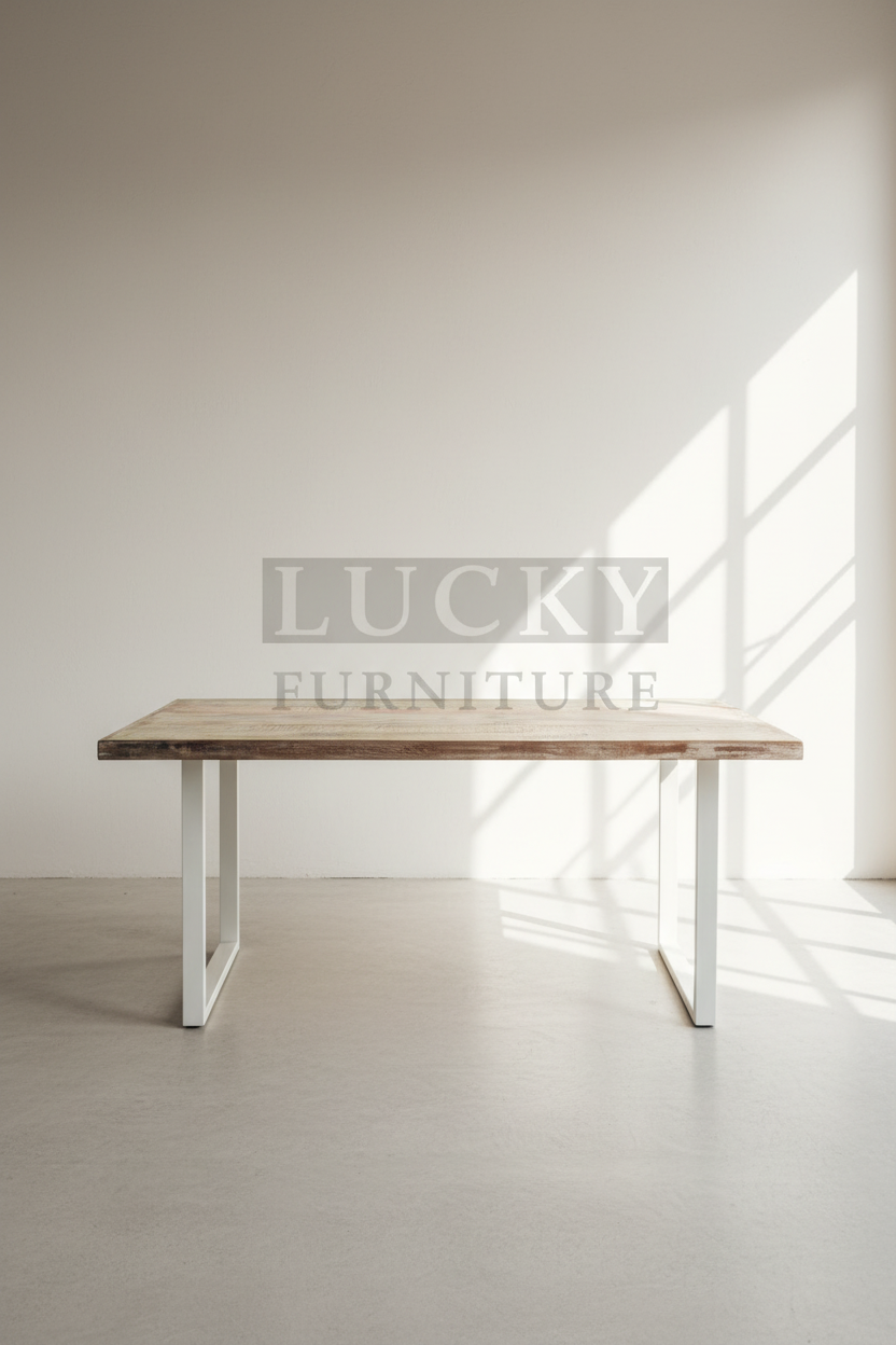 Recycle hardwood dining table U White Legs