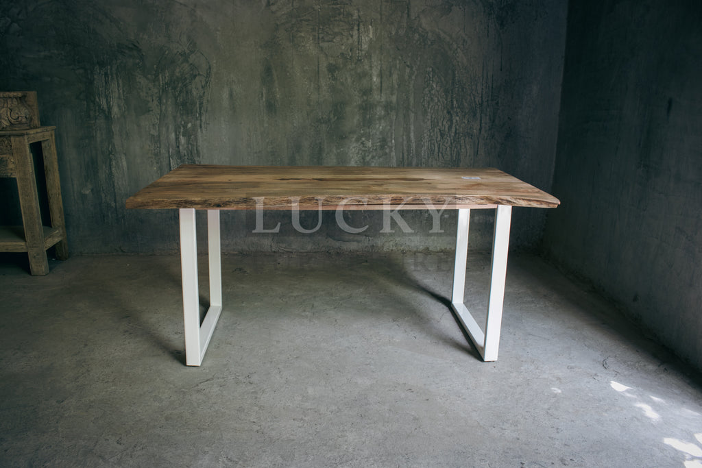 Live Edge Mango Wood Dining Table U White legs