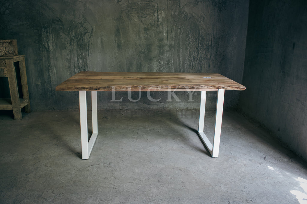 Live Edge Mango Wood Dining Table U White legs