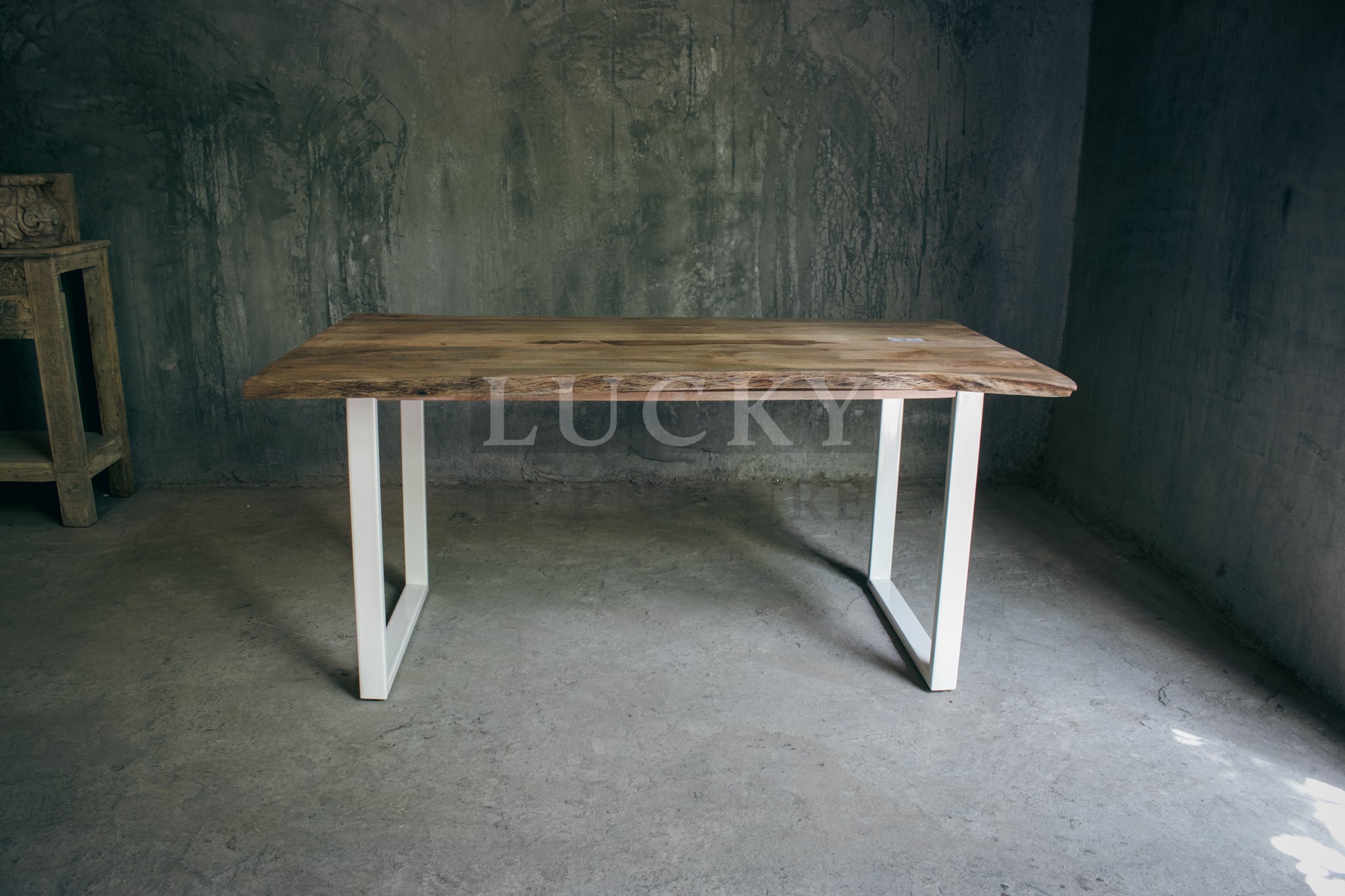 Live Edge Mango Wood Dining Table U White legs