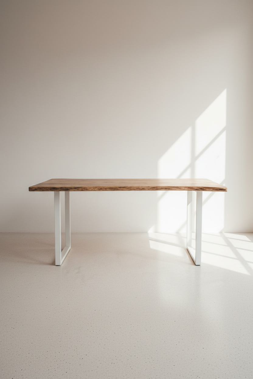 Live Edge Mango Wood Dining Table U White legs