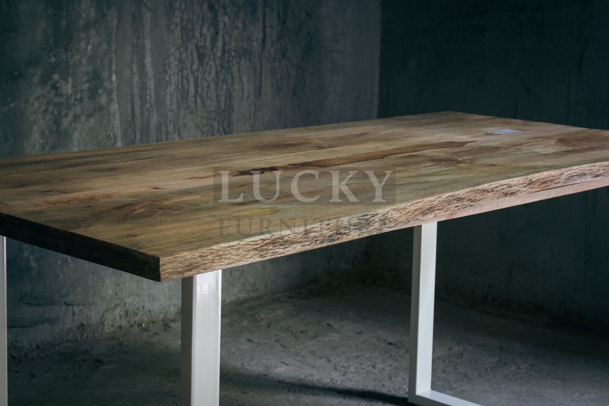 Live Edge Mango Wood Dining Table U White legs