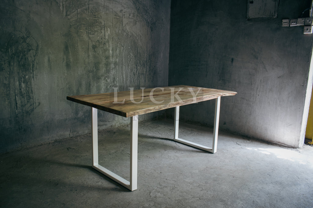 Live Edge Mango Wood Dining Table U White legs