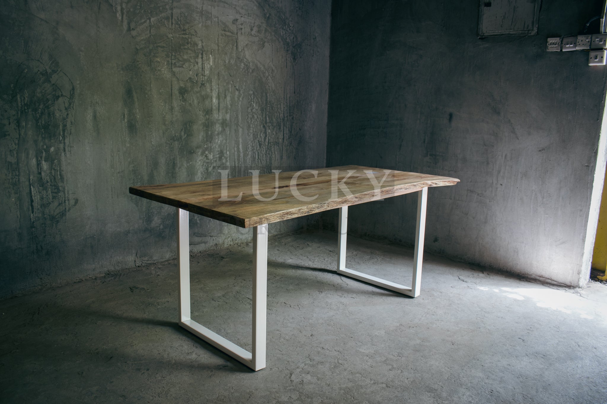 Live Edge Mango Wood Dining Table U White legs