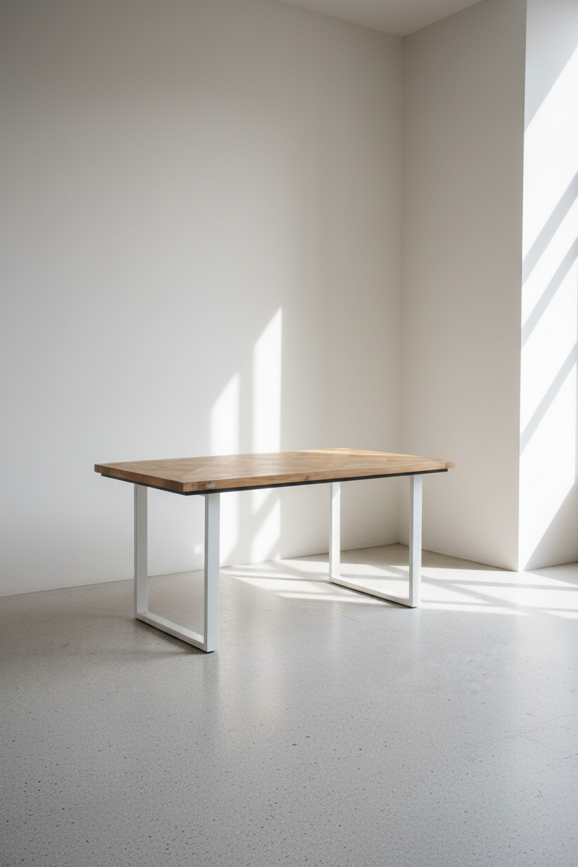 Chevron Mango Wood Dining Table with White Metal Legs