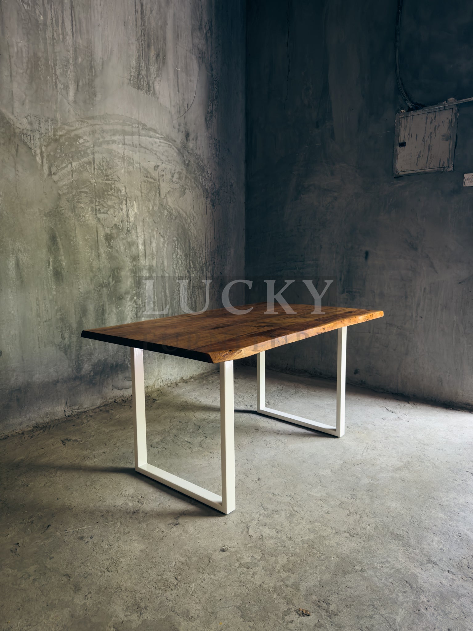 Live Edge Acacia Wood Table with White Metal Legs