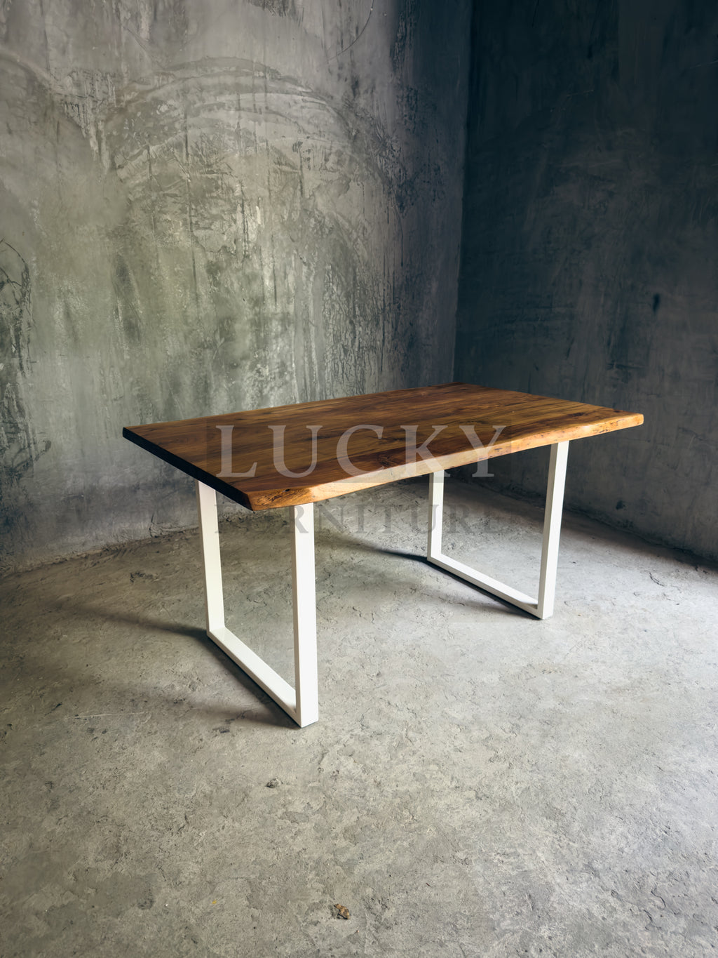 Live Edge Acacia Wood Table with White Metal Legs